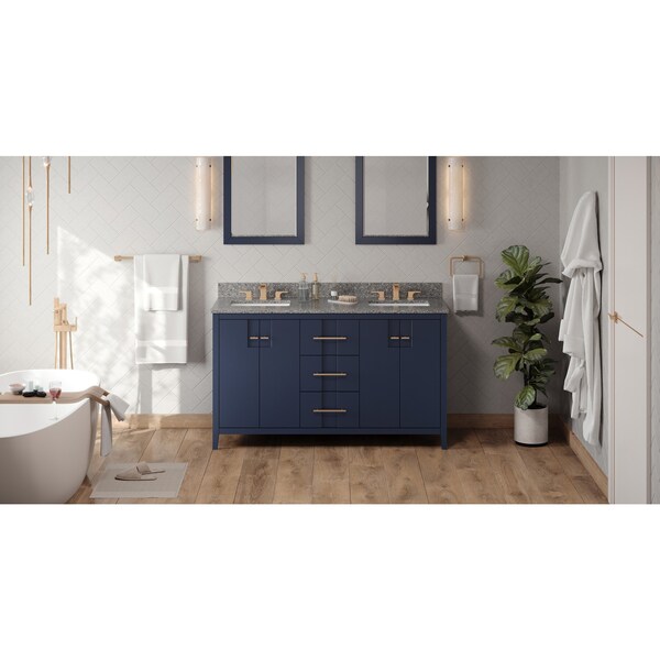 Jeffrey Alexander 60In. Hale Blue Katara Vanity, Dbl Bowl, Boulder Cultured Mrbl Vanity Top, 2 Undrmnt Rctngl Bowls VKITKAT60BLBOR - main